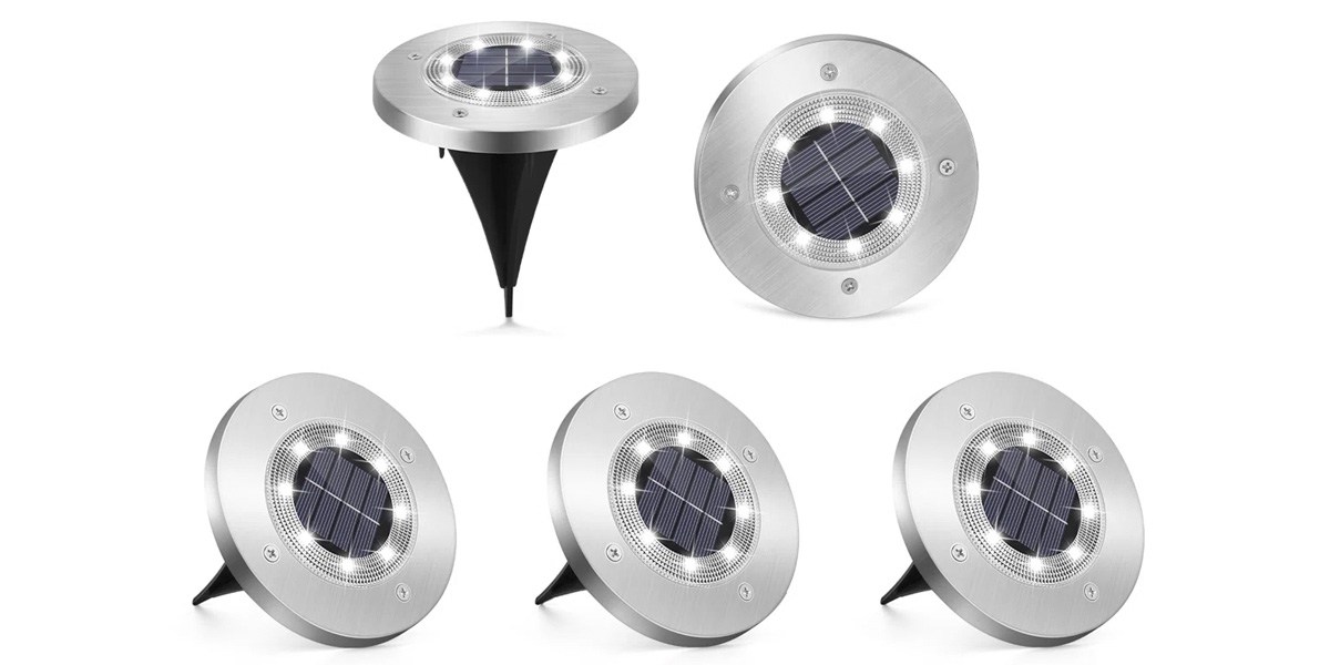 Haitral Paradise By NEX Satin Solar-Powered Integrated LED Metal Pathway Light Kit (Set of 8)