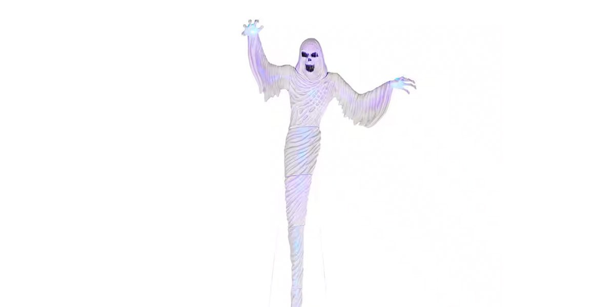 Towering ghost on white background