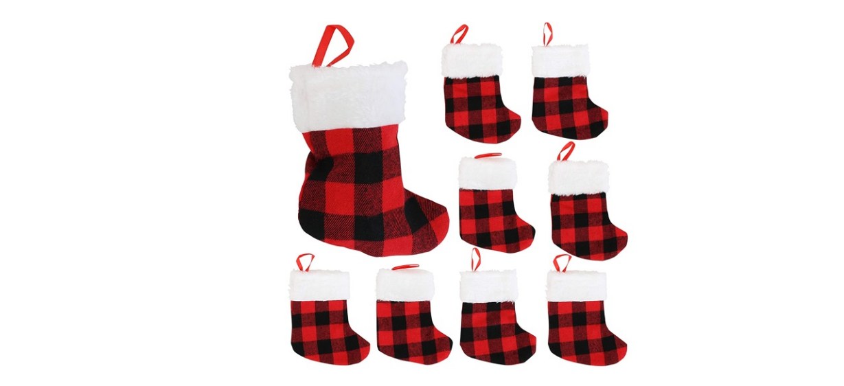Iconikal 24-Pack of Red Buffalo Plaid Mini Christmas Stockings