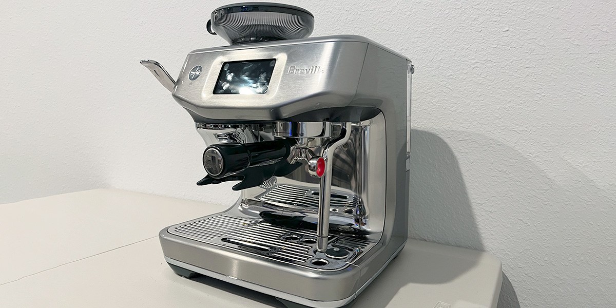 Front, angled view of Breville Barista Touch Impress on countertop