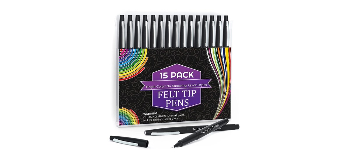 Lelix Felt Tip Pens, 15 Black Pens, 0.7mm Medium Point Felt Pens, Markers  Pens