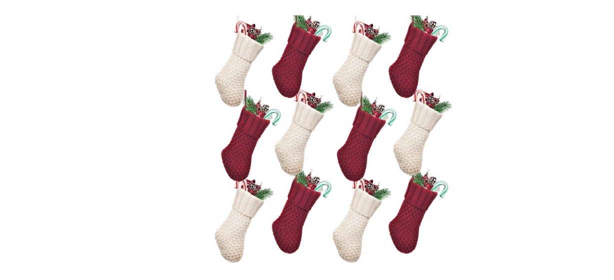 LimBridge 12-Pack of Red and White Knitted Mini Christmas Stockings