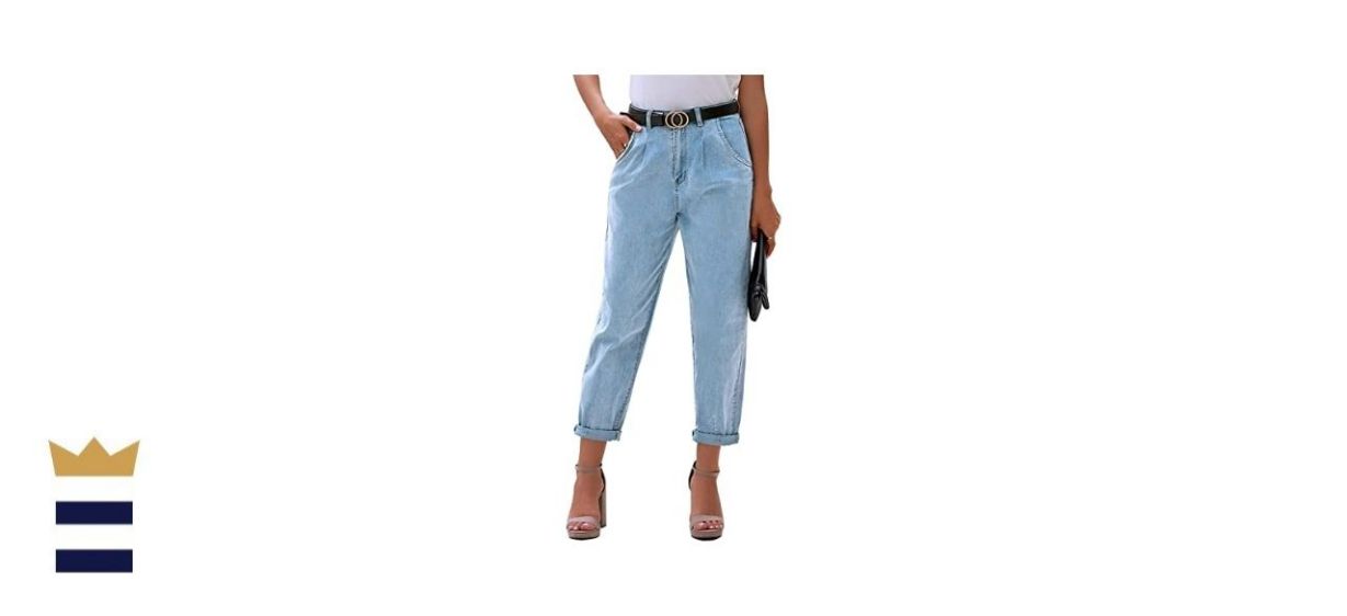 Utyful Women’s High Waisted Classic Balloon Leg Tapered Denim Mom Jeans