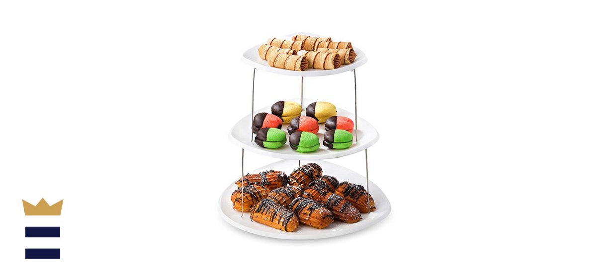 Masirs Collapsible Tiered Tray Stand with Three Plastic Platters