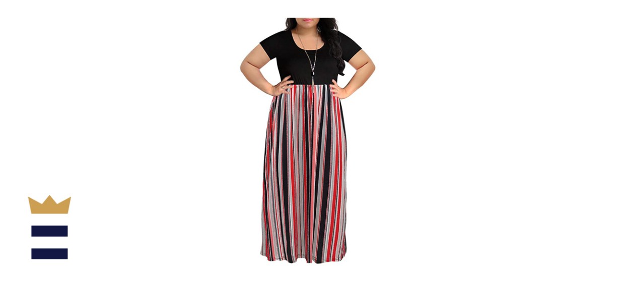 Nemidor Chevron Print Short-Sleeve Plus-Size Maxi Dress