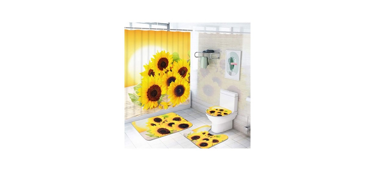 Pknoclan 4-Piece Sunflowers Shower Curtain Set