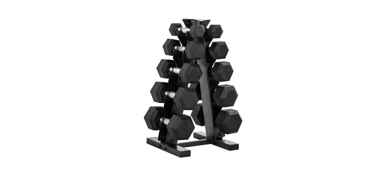 Sports-Fitness-Best Cap Barbell 150-Pound Dumbbell Set with Rack