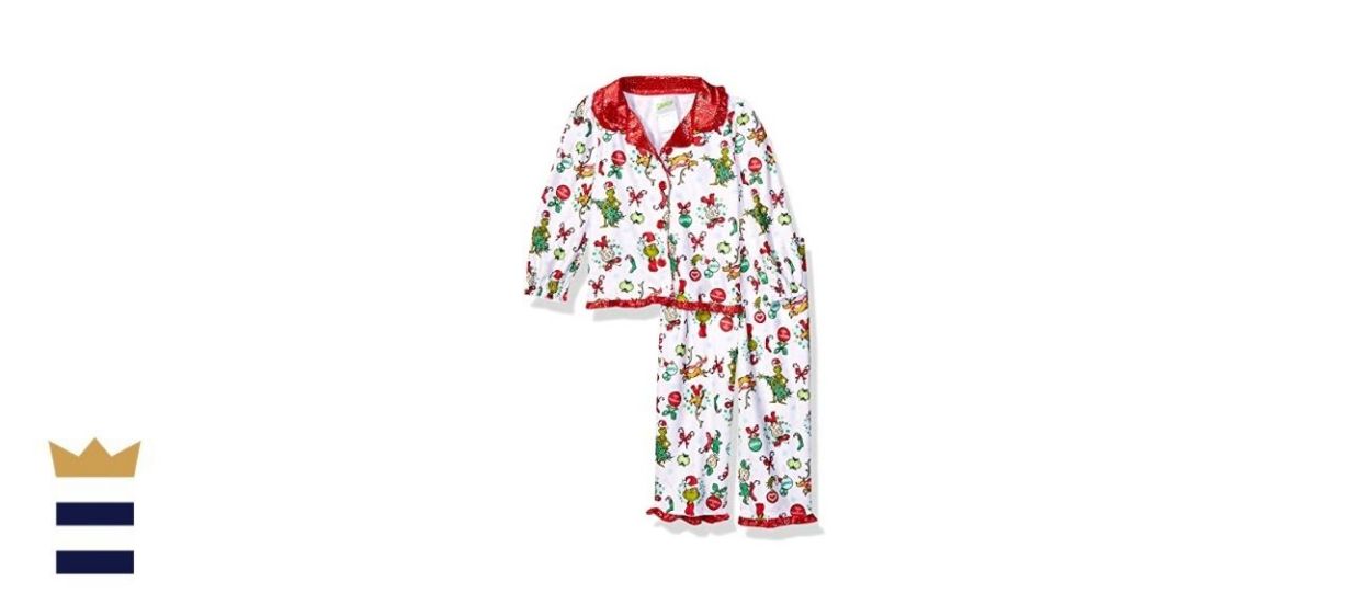 The Grinch Girls Toddler Dr. Seuss Soft Knit Flannel Button-down Pajama Set