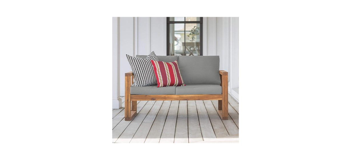 Walker Edison Sorrento Modern Acacia Wood Outdoor Love Seat