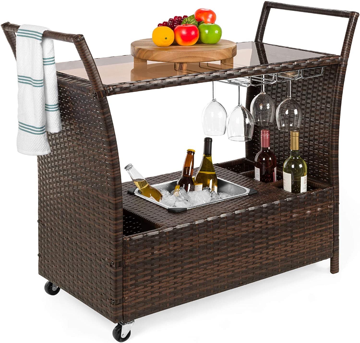 Best Choice Products Outdoor Rolling Wicker Bar Cart