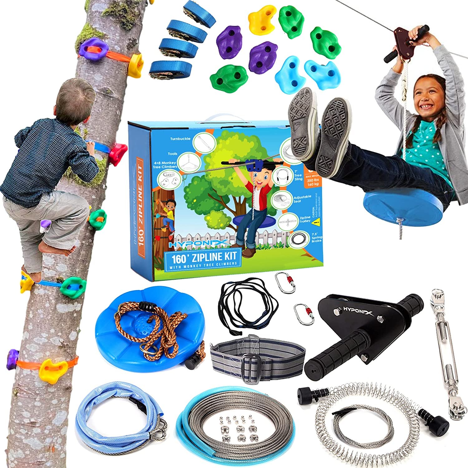 Hyponix Sporting 160/120' Zipline Kits for Backyard for Adults / Kids