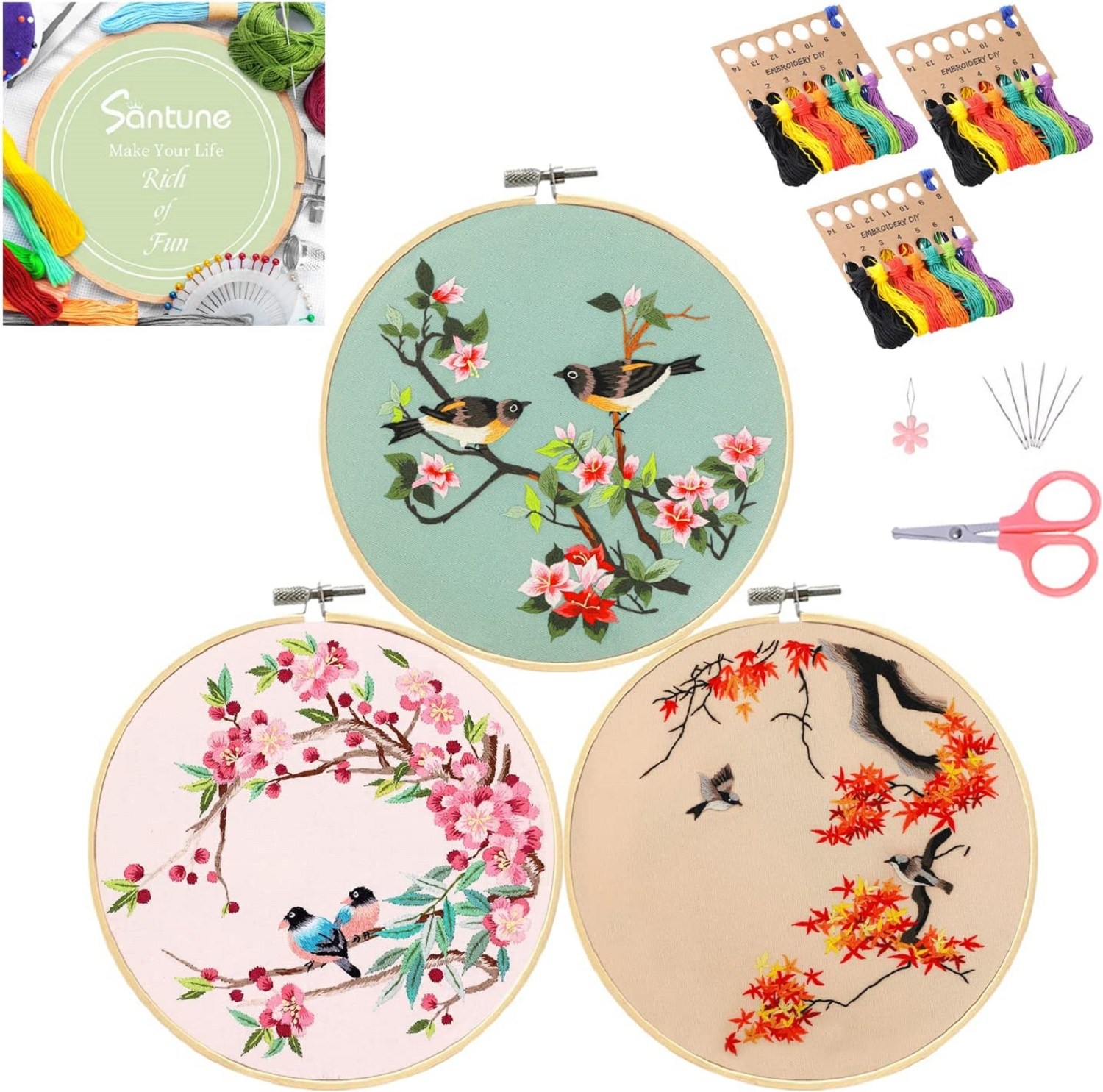 Santune 3 Pack Embroidery Kits for Adults