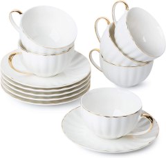 Brew to a Tea Gold-Trimmed Teacups and Saucers