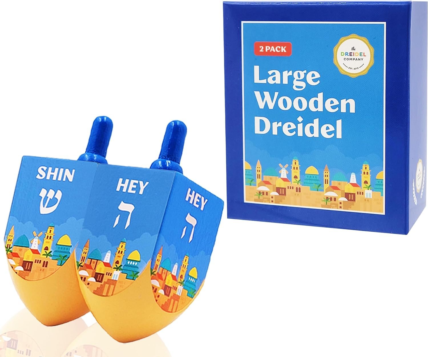 The Dreidel Company Large Jerusalem Wood Dreidels, 2-Pack
