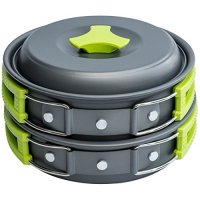 MalloMe Camping Cookware Mess Kit Backpacking Gear & Hiking Outdoors Bug Out Bag Cooking Equipment Cookset