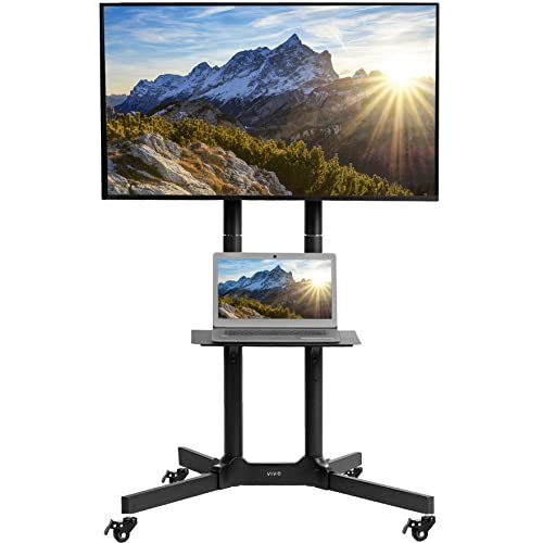 VIVO Black TV Cart for LCD LED Plasma Flat Panel Stand w/Wheels Mobile fits 32" to 65"