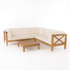 GDF Studio Outdoor X-Back Wooden Sectional Set