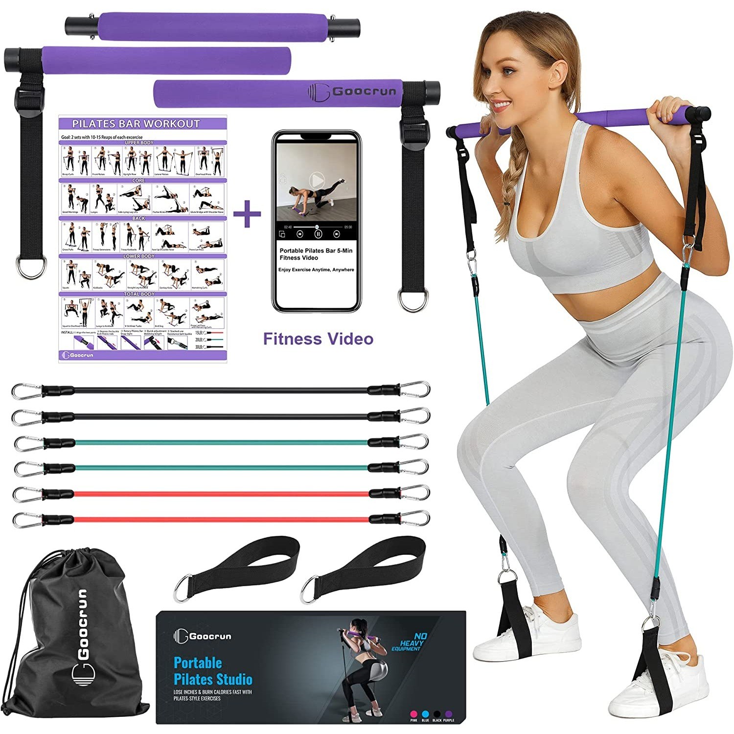 Goocrun Portable Pilates Bar Kit