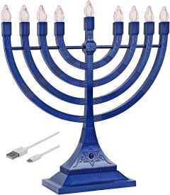 Zion Judaica Blue Electronic Hanukkah Menorah