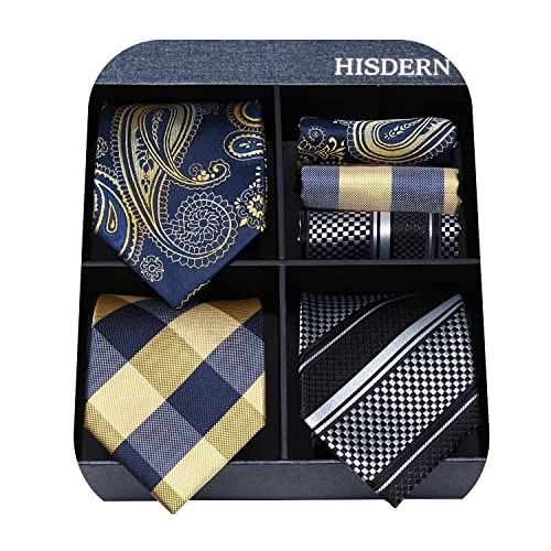 HISDERN Classic Men's Silk Necktie &amp; Pocket Square