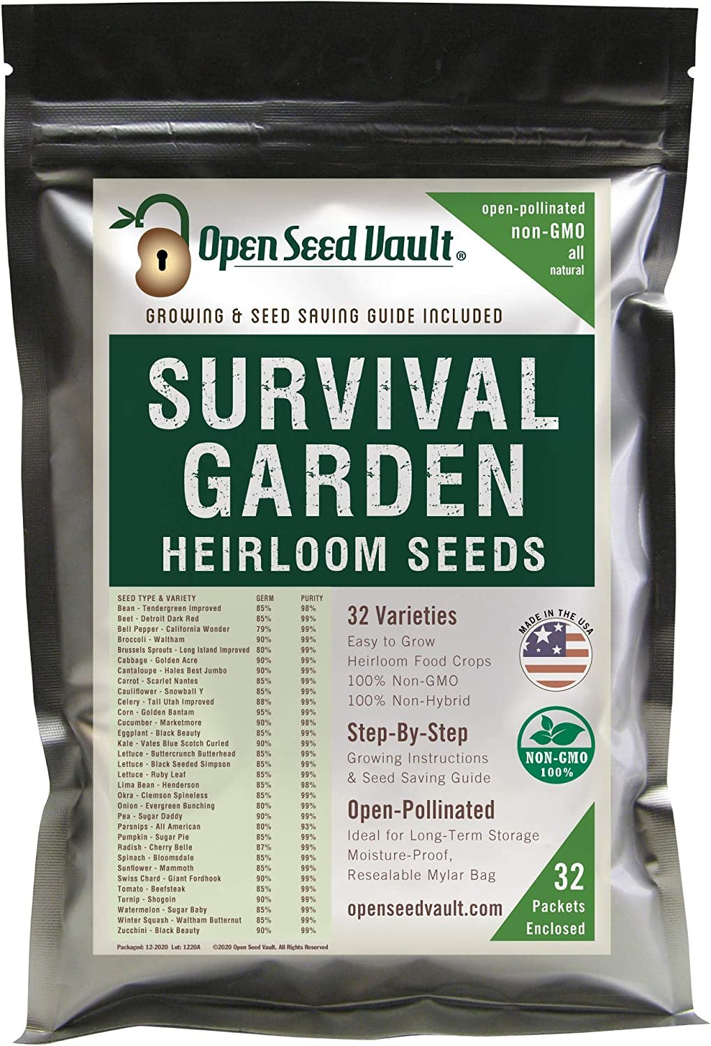 Open Seed Vault Survival Garden Heirloom Vegetable Seeds