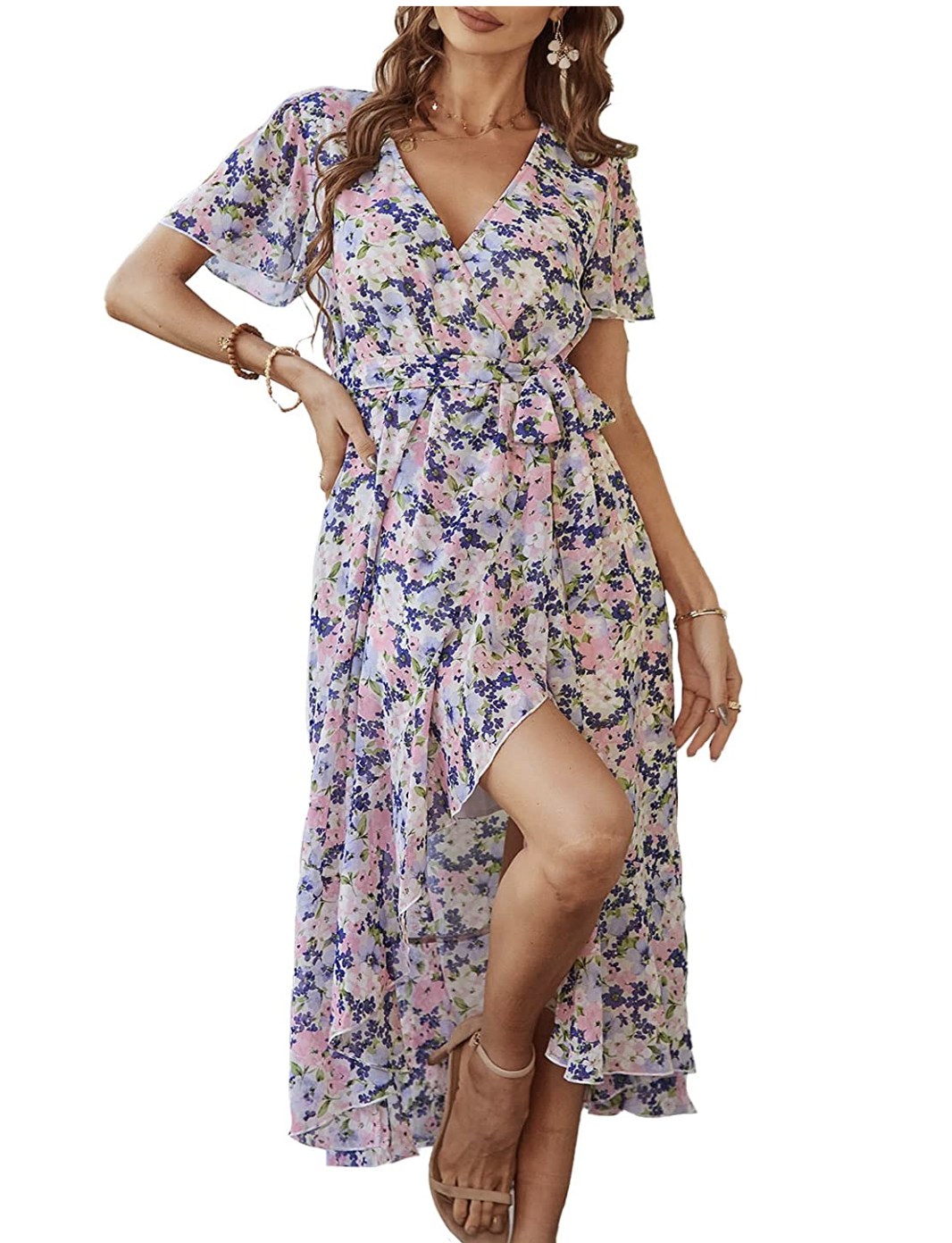 PRETTYGARDEN Women&#039;s Floral Summer Wrap Dress