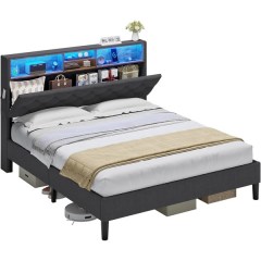 ZiaZbYinY Bed Frame with LED Lights Headboard Platform Bed Charging Station